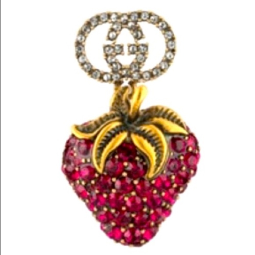 Designer Inspired GG Strawberry Drop Crystal Earrings